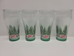 Coca Cola (4) Winter Pine Trees Glassware Holiday Cups 16oz Drinkware Vintage Green Hue Great Condition Super Clean...