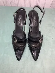 Womens Size 6.5 Brighton Mersey Slingback Heels Croc Brushed Leather EUC.