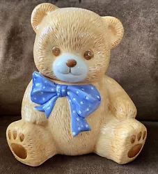 Vintage Theodore Teddy Bear Cookie Blue Polka Dot Ribbon Bow Tie Lt Brown 11