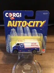 1993 Corgi Auto City custom van team racing blue/white. Card has some wear. Please see pictures for overall condition