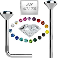925 Sterling Silver Straight L Bend or straight bar Nose Stud Ring Tiny Micro Small 1mm CZ 1.5MM.2MM,2.5 MM 22G colors...