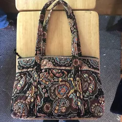 Vera Bradley purse, tote, sholder bag brown, black, yellow, blue, & rust flowers. Nice colors!Preowned shoulder straps...