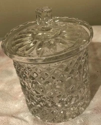 Cut Lead Crystal Glass Lidded Biscuit/ Cookie/ Candy Jar Stars and Diamonds. Condition is 