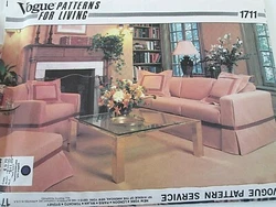 Vogue 1711 Uncut sewing pattern. LIVING ROOM - SOFA, CHAIR, OTTOMAN SLIP COVER PATTERNS.