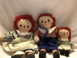 Vintage Raggedy Ann & Andy Mix Lot Of 3 dolls. Knickerbocker 11 Ann and Andy with a 6 inch Ann.