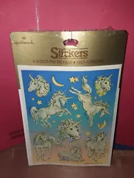 VINTAGE SEALED PACKAGE of FOUR SHEETS HALLMARK STICKERS UNICORNS FROM 1982 USA. J8  Offered is a sealed package of four...