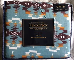 Pendleton Twin Flannel Sheet Set 3 Piece Cotton…flannel South west pattern  Washable Avra Valley Teal ( pattern...