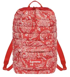 Supreme Puffer Backpack Red Paisley FW22 Water Resistant Pertex Poly 30L Brand New with Tags. 100% authentic...