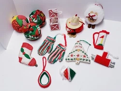Vintage 1960s-70s Handmade Ornaments Mixed Lot Golf Bag Mittens Christmas Tree Sheep and more.  What you see is exactly...