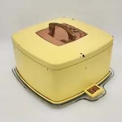 This is such a great MCM piece. Cake Cover is yellow with Copper Handles. The top locks onto the glass cake plate. The...