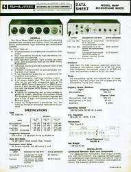 Vintage Shure Microphone Mixer Model M68P DATA SHEET with schematic diagram, specifications, parts list, and operating...