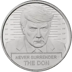The Silver 1 oz Trump - The Don Round depicts his booking photo from his arrest in August of 2023. 1 oz. 999 Fine...