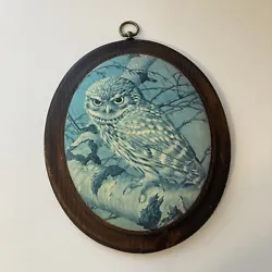 Nice condition on the wood and wall hanger. No branding. The owl art is on a hard substance but Im not sure what. Close...