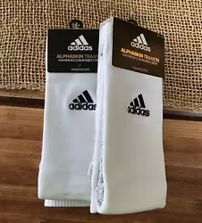 2 PAIR Adidas Alphaskin Traxion Max Cushioned Athletic Crew Socks. Full footbed traxion grip yarns. Color: White. 38%...