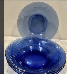 VINTAGE PYREX COBALT BLUE GLASS FESTIVA SWIRL 7.5” SOUP CEREAL BOWLS SET OF 4. No chips or cracks