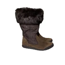 COACH Women’s Boots Talen Brown Suede Nylon Fur Winter Tall Zip 12” Size 7.5M. One light spot on one toe and one...