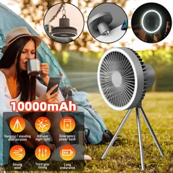 Battery: 20000mAh (included). 1, Camping Fan with LED Lantern and Hook. 【3 Speed &3 Brightness Settings】The...