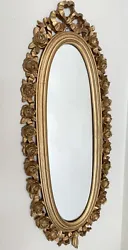 Vintage Syroco Long Oval Wall Mirror Gold Roses Bow Frame ~ Victorian Revival!Beautiful plastic mirror in a Victorian...