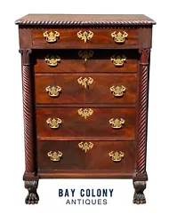 19TH CENTURY ANTIQUE PENNSYLVANIA CLASSICAL MAHOGANY 5 DRAWER LINGERIE CHEST / DRESSER. The chest has a gadrooned edge...