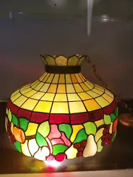 stained slag glass hanging light/lamp tiffany style shade. 21