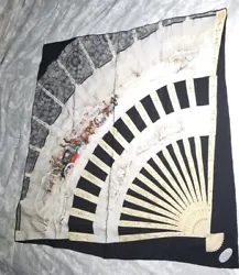 Up for sale is a vintage Gucci Italy 100% silk scarf with winter horse & carriage scene on hand fan. Scarf measures...