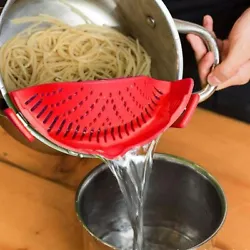 Pasta Strainer Silicone Filter Clip-on Colander w/ Soup Funnel Universal Size. Allows easy straining and pouring of...