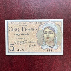 Algérie Billet 5 Francs 1944 pick 94a. Ref:TOK 1587. Les photos accompagnent le descriptif.