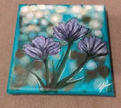 Original floral painting. 5 inches by 5 inches. See pictures for details.