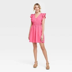 •Universal Thread short-sleeve mini dress •Cotton fabric •Flattering V-neckline •Full-elastic waistband...