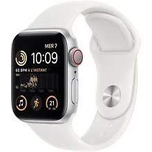 Watch SE GPS+Cellular 2eme generation, boîtier alumininiumArgent 40mm Bracelet Sport Blanc Détection des...