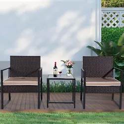 【FANTASTIC 3-PIECE BISTRO SET】Our furniture set is completed with 2 wicker chairs, comfortably padded cushions, and...