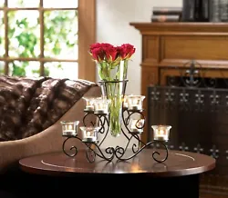 SCROLLWORK CANDLE STAND WITH VASE. The candle stand weighs 3.0 lbs. candle stand. Made from durable glass and iron for...