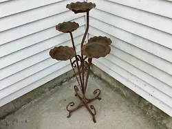 Vintage Rustic Mid Century Modern Salterini Tempestini Wrought Iron 5 Pot Plant or Flower Stand, as shown in my...