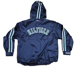 Vintage Tommy Hilfiger Mens Large Jacket Spell out Windbreaker Vented Full Zip.  Has some spots on the white part of...