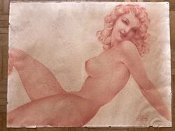 Essai au crayon au dos. Dessin original ancien signé par A.R.REYNA (sur papier).
