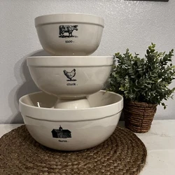 Rae Dunn Farmline Mixing Bowls 3-piece Set. Farmhouse style. Never used. Used for display only. No chips or cracks....
