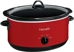 8-quart oval manual slow cooker serves 10+ people. Polished Red, stainless steel exterior with black accents and...