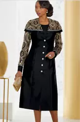 Gabrielle Sequin Jacket Dress. The dramatic collar and arms of this long-line jacket dazzle the eye with gold and black...