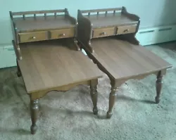 Two Tiered End/Side Tables. Maple w/ Drawer. SET of 2 MID CENTURY.
