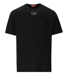Diesel t-shirt made of black cotton jersey with metallic logo on the front. Ribbed collar, regular fit. The model is...