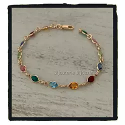 Bracelet souple, alternance de véritables cristaux de Swarovski multicolores. Plaqué or 18 carats, 750/1000 - avec...