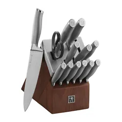 The knife set with block includes 3-inch paring, 5-inch serrated utility, 6-inch utility, 7-inch santoku, 8-inch chefs...