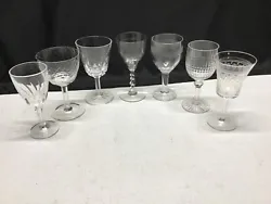 Vintage Cordial Sherry Liqueur Glasses Mismatched Cocktail Set of Six.  Mix includes some etched and swirl design...