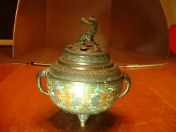 Up for sale Estate fresh is an Antique Bronze Chinese Cloisonne Incense Burner with Dragon Lid in Very Good overall...