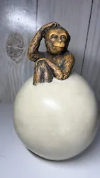 Unique Mid Centue Darwin Monkey On Egg 9” Sculpture. Egg / Ceramic Monkey / Resin
