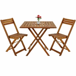 Salon de jardin ensemble 3 pièces en acacia confort et pratique. Comprend une table et deux chaises et fabriqué en...