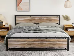 Industrial Platform Bed with Wooden Headboard Footboard - Full/Queen/King/Cal King. ■ Wooden Headboard Footboard■...