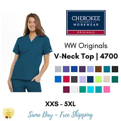 Cherokee Workwear Originals V-Neck Top | 4700. Two patch pockets and a cell phone pocket. V-neck top with side seam...