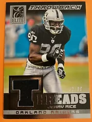 Item Locator 220172. 2014 Elite Jerry Rice Throwback Threads #69 Relic Football card that is serial numbered 22/99 and...