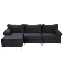 Modern Large Velvet Fabric Sectional Sofa, L-Shape Couch with Extra Wide Chaise Lounge, Black. Introducing our stunning...